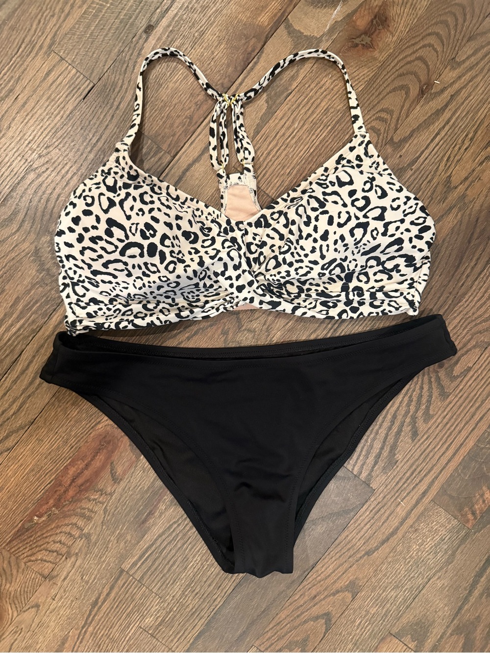 Kona Sol Black & Cream Leopard Print Two-Piece Bikini